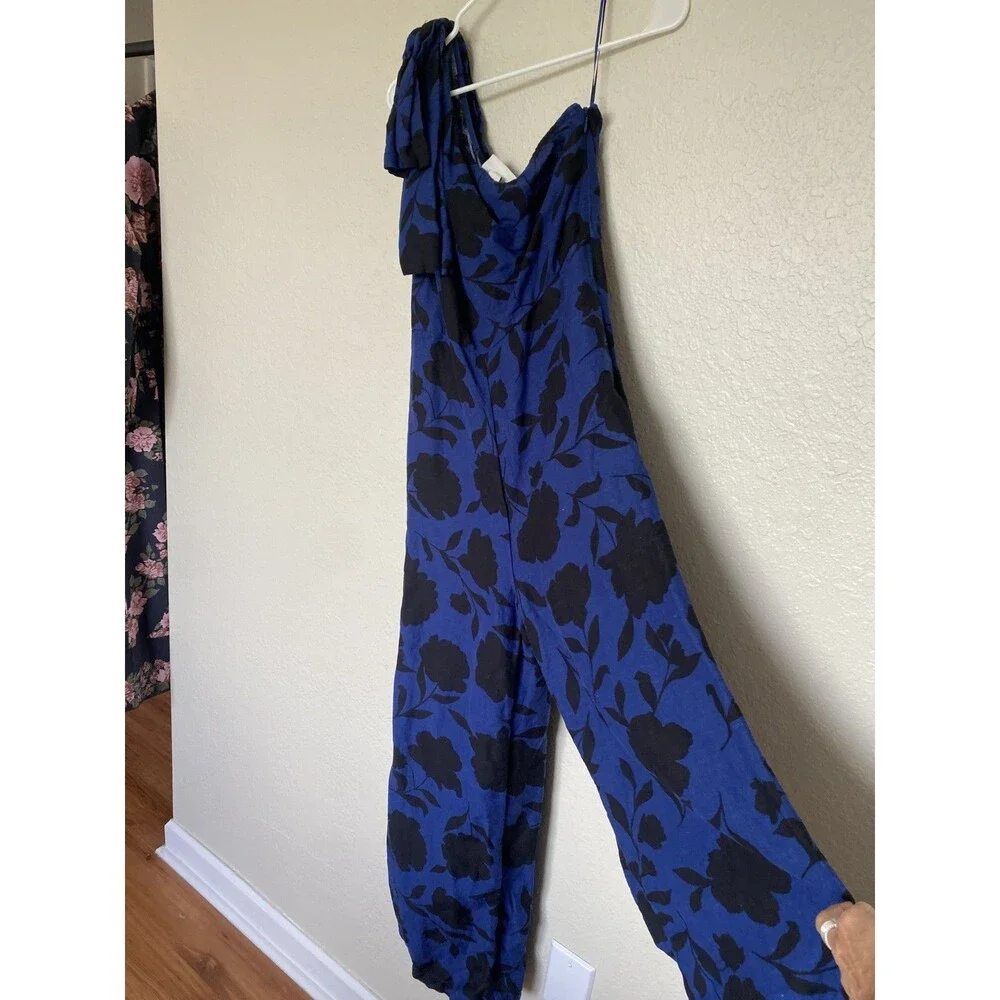 NWT~ Kate Spade sz 6 Classic Rose Floral Navy Blk Jumpsuit one shoulder bow
